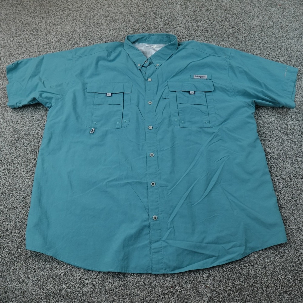 Columbia Shirt Mens 2XL Blue PFG Fishing Vented Short Sleeve Button Up Outdoor